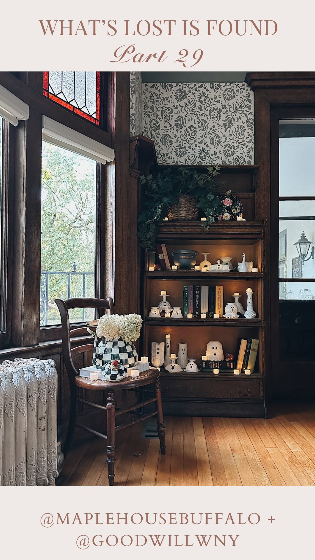 What’s Lost is Found - Part 29 - Feat. @goodwillwny 
👻Don’t worry! Our house is still decorated for summer. 
🥛Sharing this throwback from last fall with you - look out for those milk glass vessels at your local thrift store this summer. My favorite is Goodwill of WNY!
🕯️Comment “CANDLE” for a link to the remote control candles. 
💙If you love this type of content, feel free to follow along with me, Kristen!