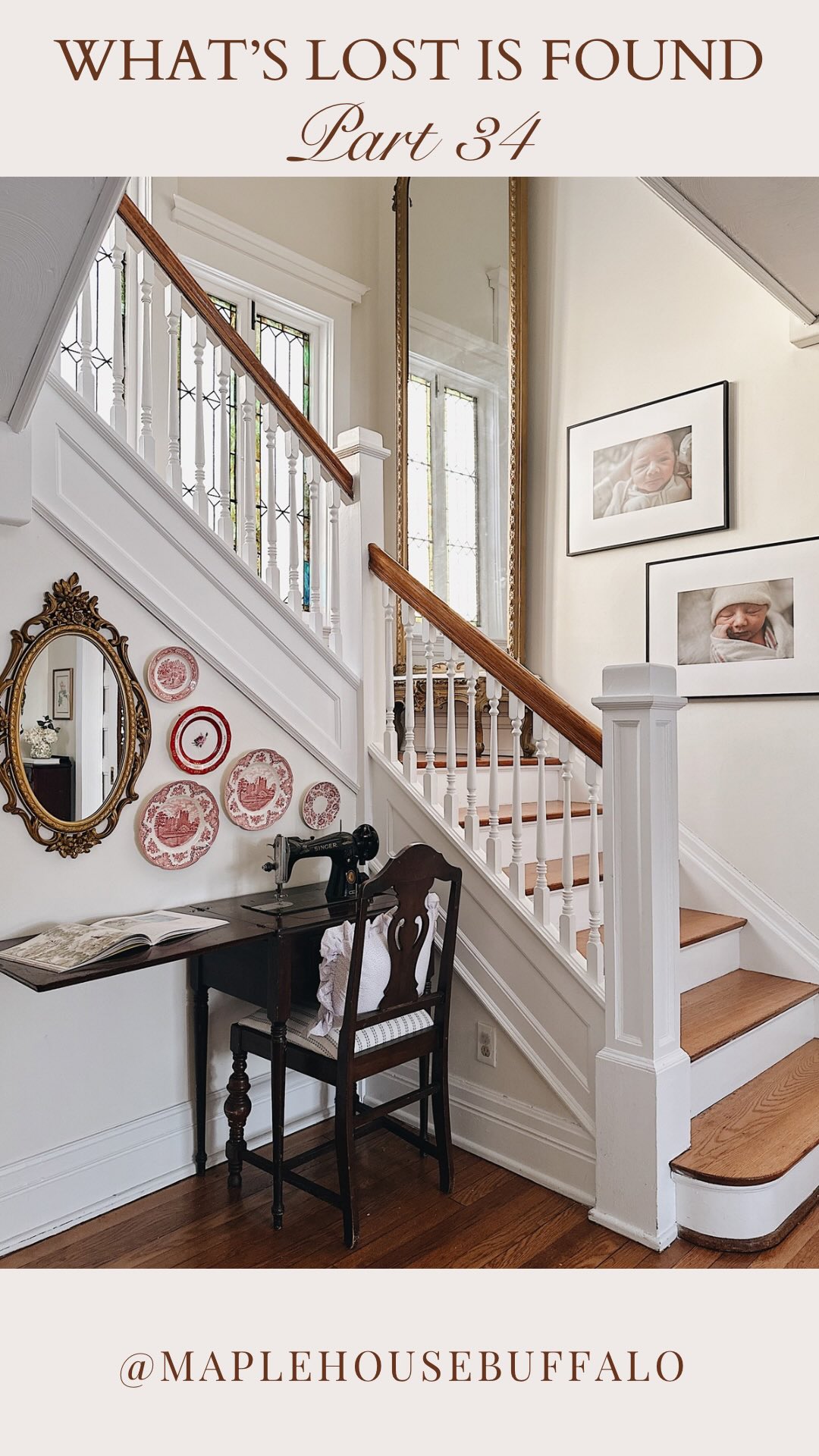 Red + white plate wall just in time for Valentine’s Day💌
That awkward nook beneath your staircase can be tough to style but there are so many possibilities!
♥️🤍I’ve collected these vintage plates over time - the two larger ones were found together - and I love how they coordinate even though they’re (mostly) different. 

#platewall #myvintagehome #thriftedfinds #grandstaircase #historichome