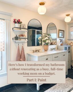 How I transformed my bathroom without renovating - Part 1!
If you’re a busy mom who wants to look around at a pretty bathroom for the 5 minutes you have alone each morning - this post is for you 😂

Our bathroom is arguably one of the rooms most utilized in our home. It’s typically the first room we enter in the morning - and the last we exit before bed. 
It sets the tone for the day - and the mood for the evening. It should be anything but boring.

Swipe & save these valuable pro-paint tips from my friend, Kristine Teno of @tenointeriors - that helped transform my bathroom from dismal to designer on a budget. 

Next up in this series I’ll be sharing about mixing modern and vintage decor, choosing window treatments, lighting, and mixing metals!