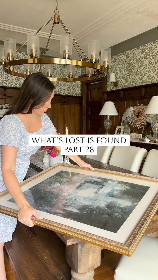 What’s Lost is Found…
🗝️Each thrifted treasure has an untold story - and you have the ability to write its next chapter 📖
🖼️After three years of hanging over our bedroom fireplace, this Abbott Fuller Graves Doorway and Garden reproduction print made way for an image that holds much more meaning for us: our wedding portrait. 
🎶This audio I chose rings true - Andy and I met and fell in love in October (we met 10-years-ago today, 10/8/16) 🍁
🖼️ Framed print from @salvationarmyus 
💙Blue+white porcelain pieces from @goodwillwny